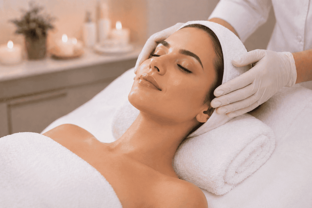 Client receiving professional skin care treatment at Sparkle Clinic Dubai