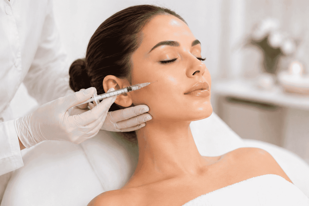 Specialist performing skin booster injections treatment at aesthetic clinic in Dubai