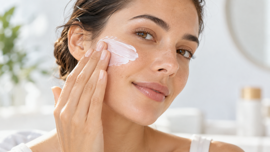 Woman applying sunscreen for daily sun protection in Dubai