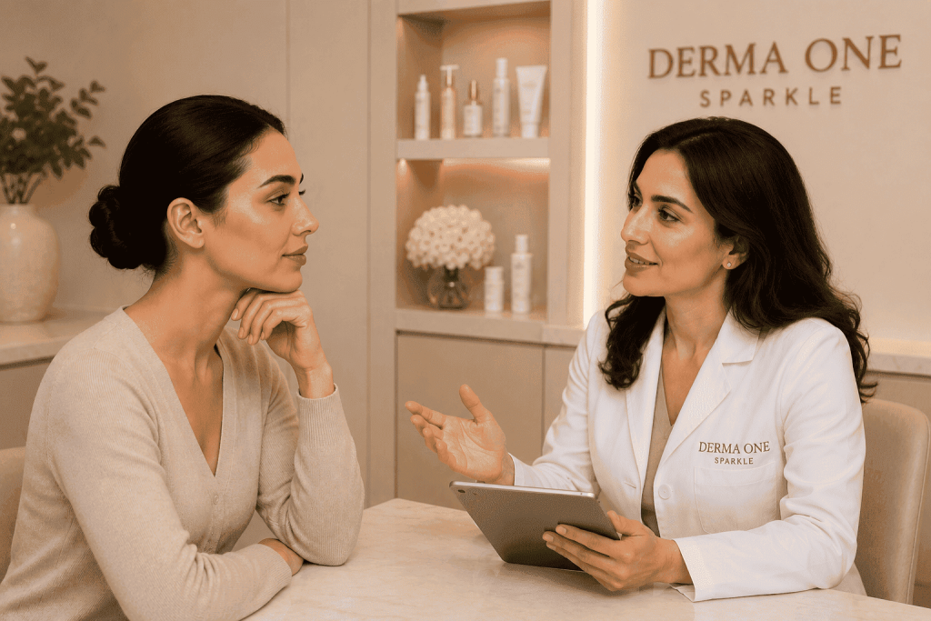 Professional dermal filler consultation at a luxury aesthetic clinic in Dubai