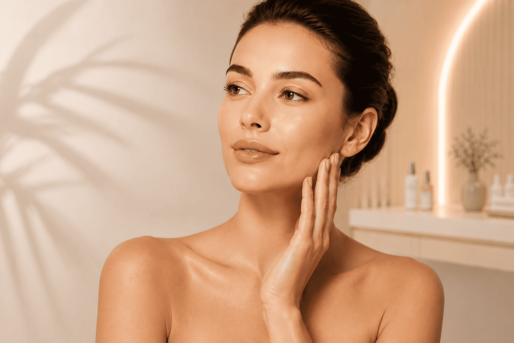 Woman with healthy hydrated skin demonstrating the benefits of dry skin treatment in Dubai