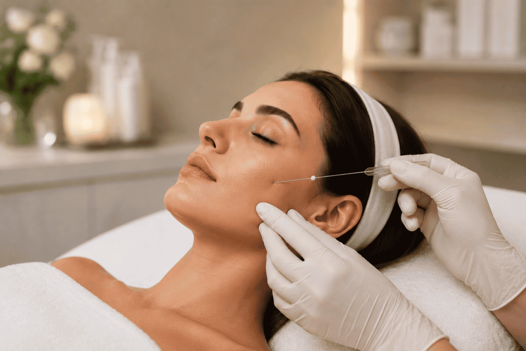 Specialist performing a professional thread lift procedure at a luxury aesthetic clinic in Dubai
