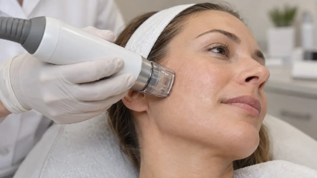 Close-up of a professional RF microneedling procedure