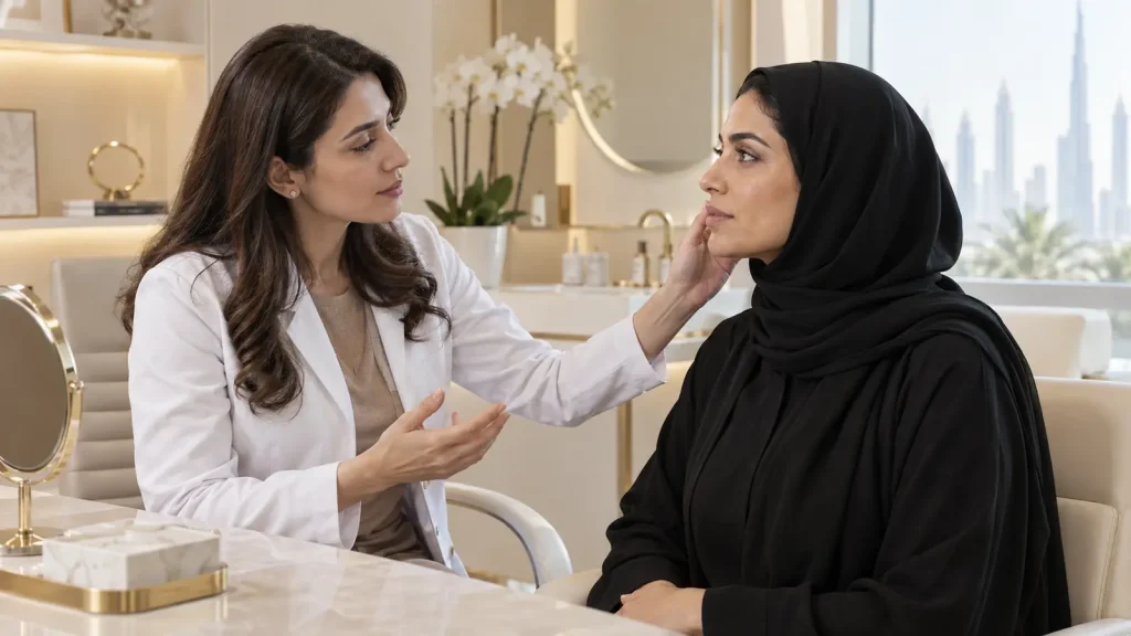 Skin consultation before RF microneedling treatment in Dubai
