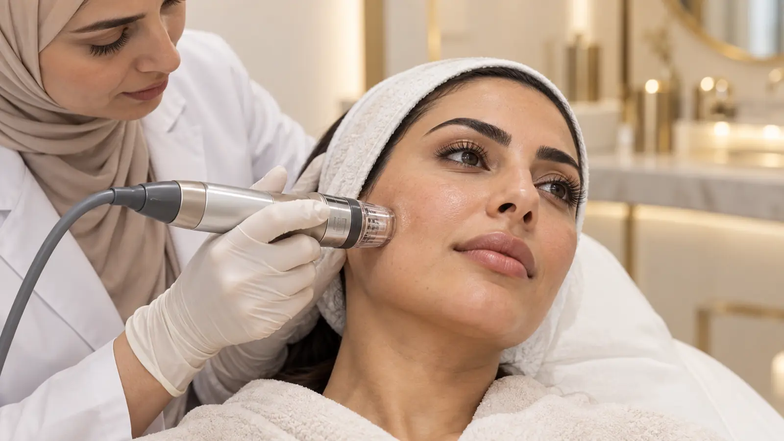 RF microneedling treatment performed at a clinic in Dubai