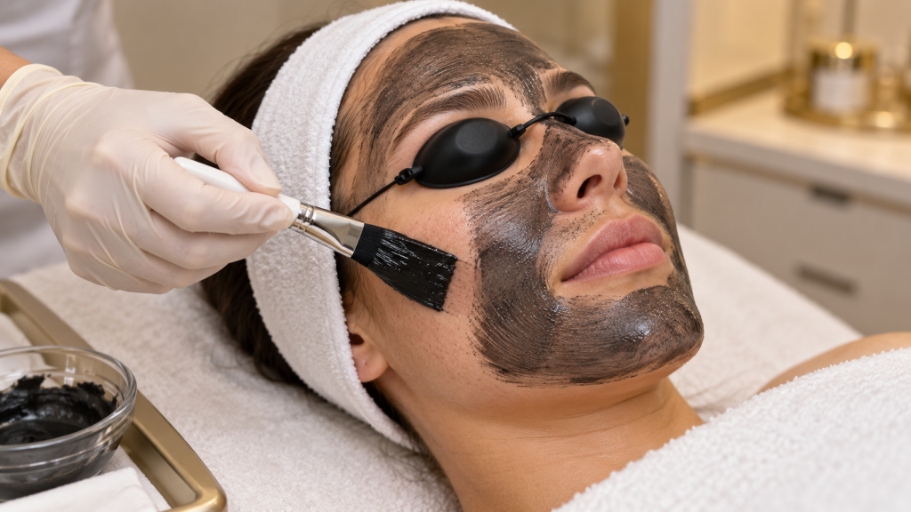Applying a thin carbon layer to the cheek before laser treatment