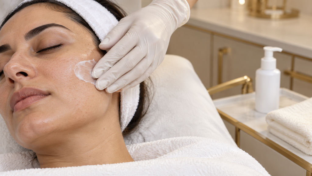 Gentle moisturizer application after a carbon laser facial