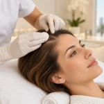 Woman receiving scalp preparation for hair loss treatment in Dubai